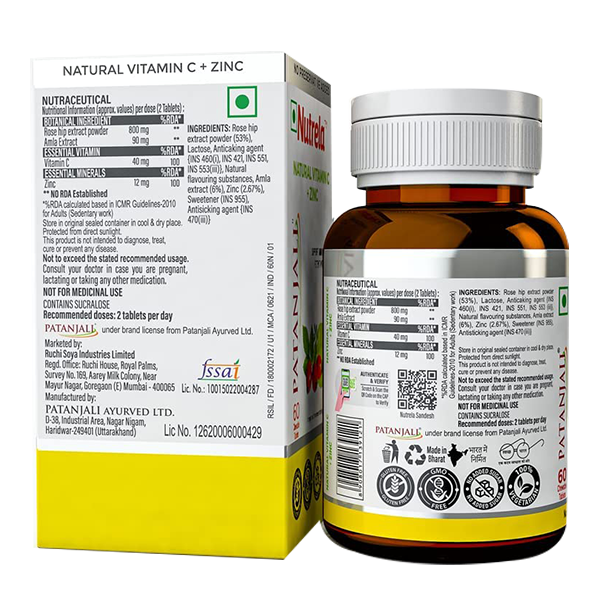 Patanjali Nutrela Vitamin C  and Zinc back side